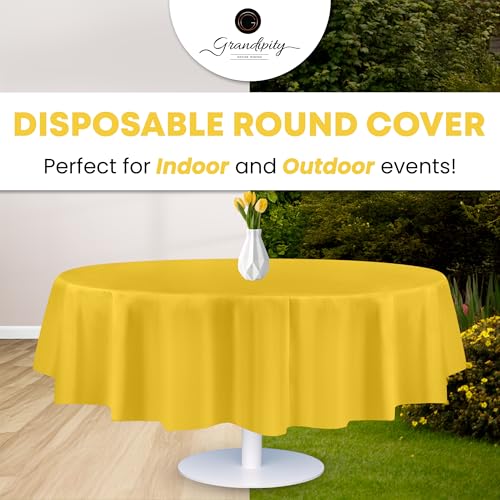 Image of Grandipity 24 Pack Premium Disposable Plastic Tablecloth 84 inch Inch Decorative Round Table Cover - Yellow