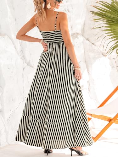 Image of CUPSHE Womens Summer Maxi Dress Casual Sleeveless Square Neck Striped Beach Long Dress with Pockets
