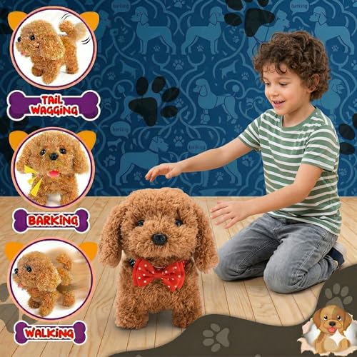 Image of Cute Plush Puppy Toy | Soft & Interactive Battery Operated Toy | Walking, Barking & Jumping Pup for Kids| Tail Wagging Cute Realistic Pet | Gift for Babies (Brown) 1 Year to 8 Year