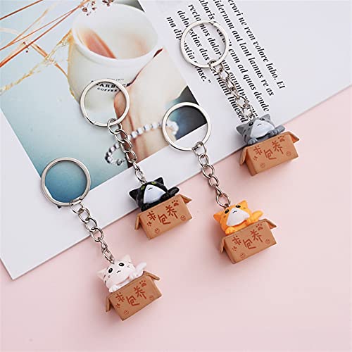Hongtai Schattige kleine doos kat sleutelhanger vrouwen mannen kawaii kitten auto sleutelhanger mode brief sleutelhanger dierlijke sieraden (Color : Grey) - Image 6