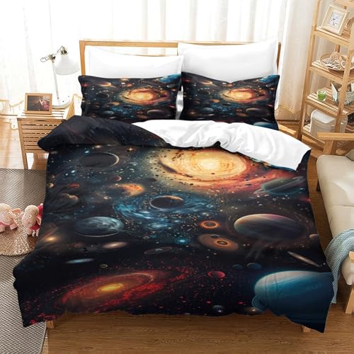 Parure de lit galaxie 3d housse couette espace ado 140x200 microfibre