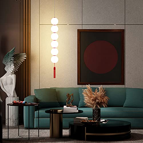 Luminaria colgante de cuerda roja con luces LED regulables para techo de comedor