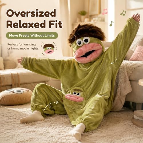 Big Mouth Monster Onesie,Adult Monster Onesie,Silly Pajamas Plush One Piece Cosplay Suit Loungewear,Soft Plush Loungewear (Green,X-Large) — view 4