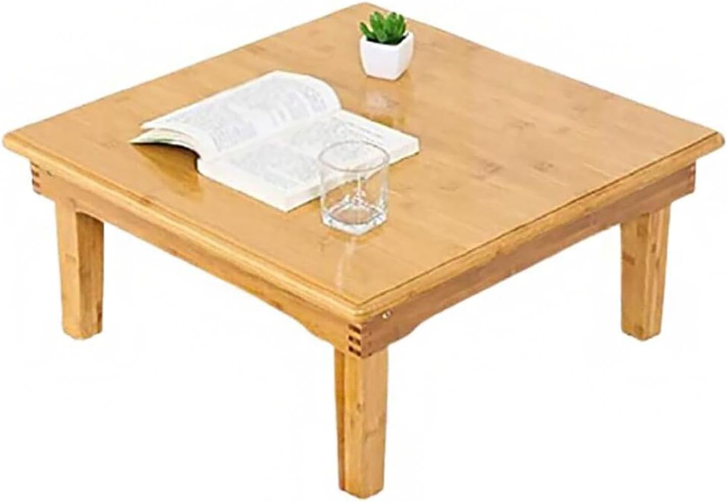Folding Table, Japanese-Style Bamboo Low Tea Table，Home Square Dining Table，Study Table, for Sitting On The Floor Bedroom Bay Window (Size : 60x60x32cm)