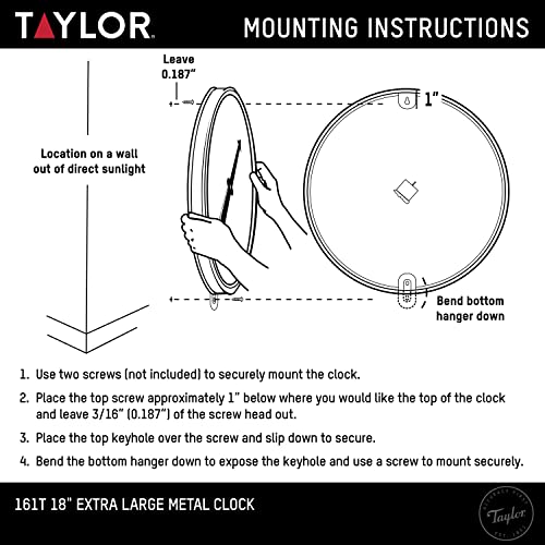 Image of Taylor Indoor Outdoor Metal Wall Clock, Wireless Thermometer with Easy to Read Large Numbers for Patio, Pool, and Indoor Areas, 18-inch