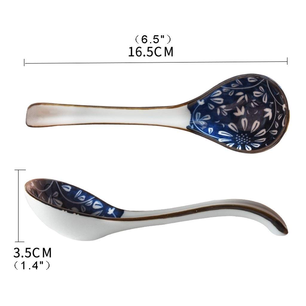 Łyżki do zup Japoński styl długi uchwyt łyżka domowy ceramiczny łyżka kolacja łyżka z niebieskim wzorem kreatywny stołowe wysokiej temperatury odporne na niski poziom 4 paczka Łyżki deserowe (Color :