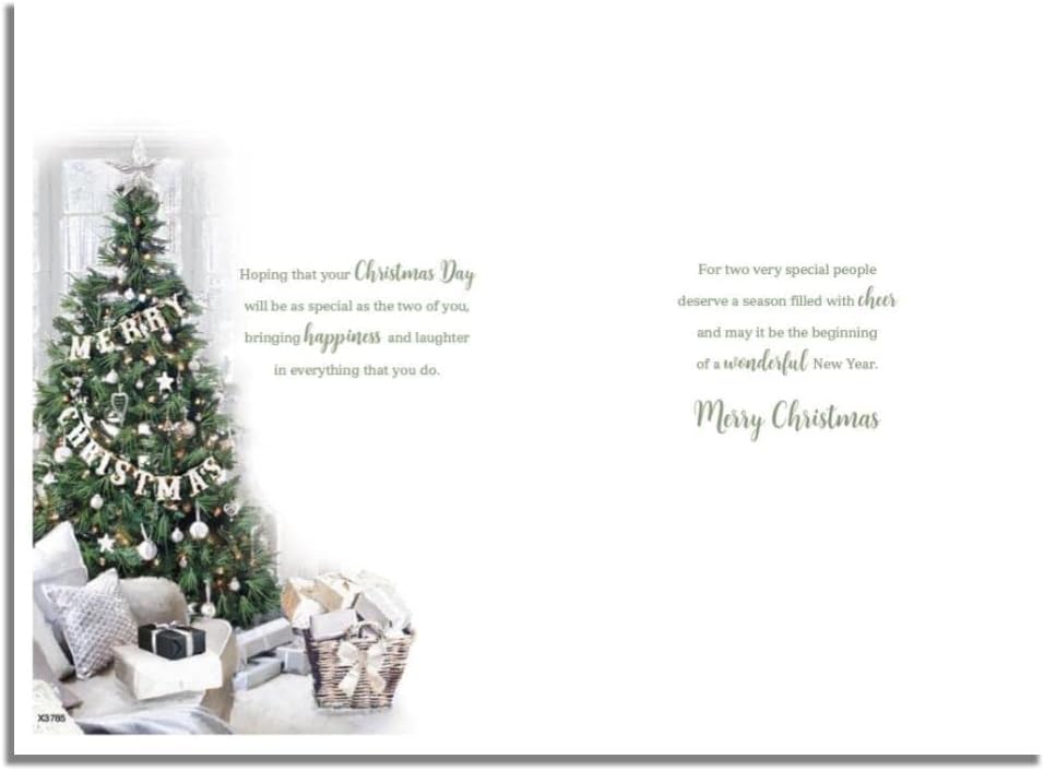 Christmas Card (ICG-X3785) - Special Couple at Christmas - Tree, Fireplace and Stockings - from The Essence Range - Flitter and Foil Finish