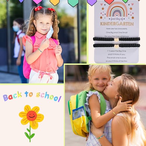 Image of First Day Of Kindergarten Pre K School Mommy And Me Bracelets Gifts, Back To School String Matching Bracelet Set For Mom Daughter Son