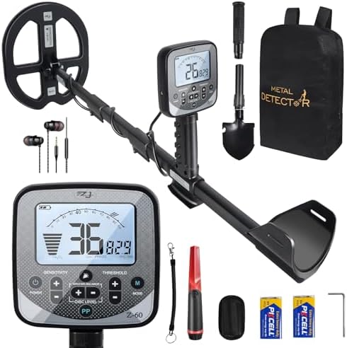 PRO-Z60 Metal Detector for Adults with Pin Pointer,16" Detection Depth Professional Metal Detector Kit High Frequency 19.23kHz Gold Detector with Ground Balance,Double-D Waterproof Coil for Beach