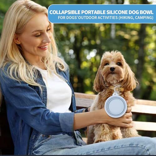 Faltbare Reisenäpfe,Silikon Wassernapf für Hunde,2 Stück Makronenfarben Tragbarer Hund Futternapf,Hunde Reise Wanderungen and Camping (Blau + Grau, 350ml)