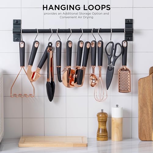 COOK WITH COLOR Kitchen Gadget Set Copper Plated Stainless Steel Utensils with Soft Touch Handles, Copper Black, 10 Pieces - Image 6