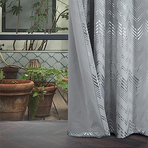 Always4u - Cortinas de terciopelo con líneas plateadas, doble cortinas, aislamiento térmico con ojales, para sala de estar, dormitorio, elegante, moderno, plata, 2 unidades de 137 x 160 cm