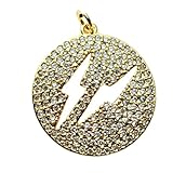 Colgante de rayo en círculo | con circonita cúbica, fabricado en acero inoxidable | chapado en oro, 23 mm | joyería con símbolo de poder, collar con dije de energía | cadena de 45 cm | WW_CHP_0055_C
