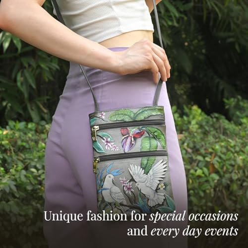 Image of Anuschka Women's Leather Crossbody Bag - Hand-Painted Genuine Leather Handbag with Pockets for Everyday Use - 448