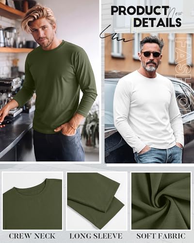 Image of August Alley 4 Pack Men's Big and Tall Cotton Shirts L-7XL, Long Sleeve Oversized Tops Loose Casual Large T-Shirts Basic Tee