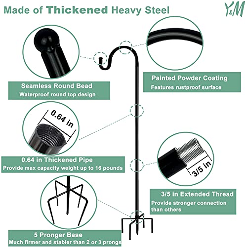 Y&M 2Packs 92Inch Tall Shepherd Hook For Outdoor, Adjustable Bird Feeder Pole Heavy Duty Garden Hanging Stake For Bird Feeder Solar Light Plant Hanger Wedding Decor, Shiny Black #TOP2