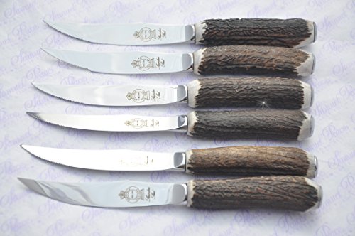 Six Genuine Stag Horn/Antler Handle Steak Knife Made in Sheffield England Stamped Sheffield England
