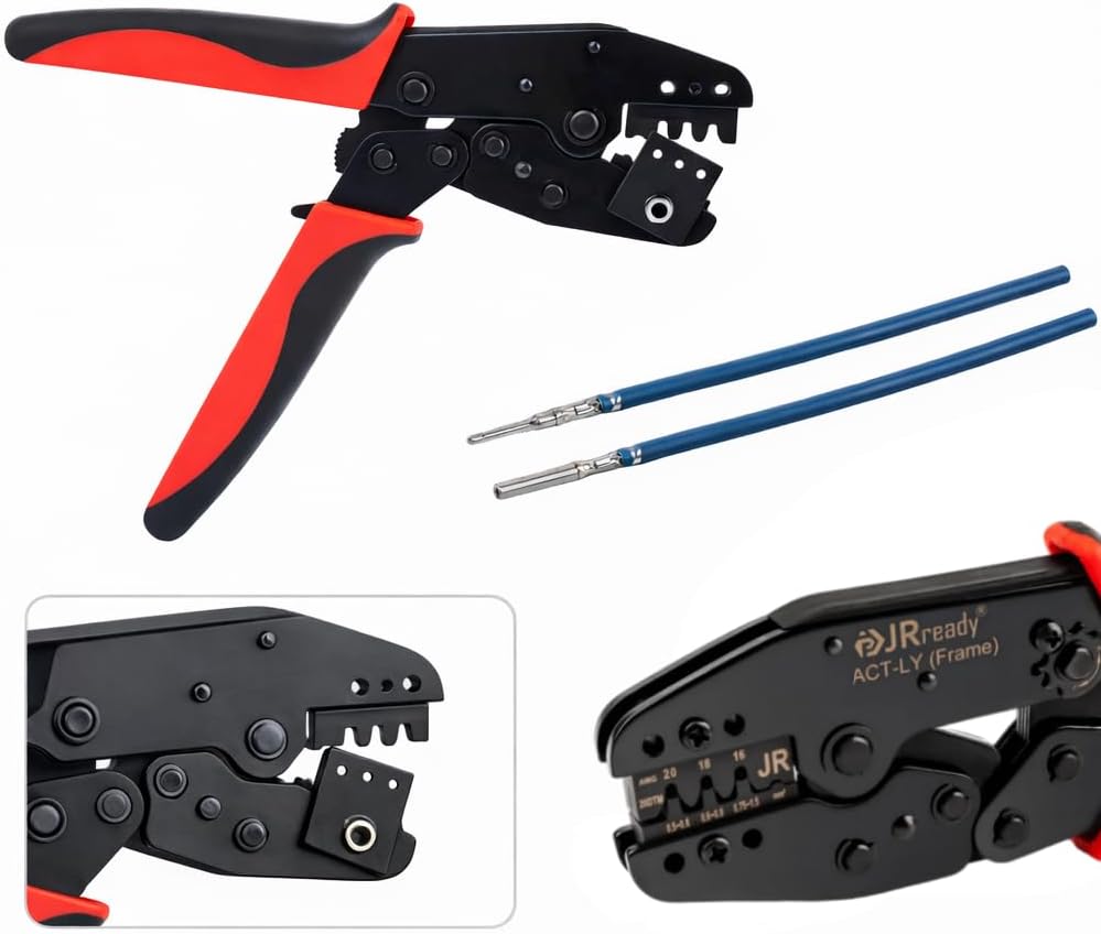 JRready Deutsch Crimping Tool Open Barrel Size 20 - ACT-LY-20DTM Crimper 16-20AWG for deutsch Connector Kit Stamped Formed Contacts ECU Sensor EFI Wiring, Automotive, Marine