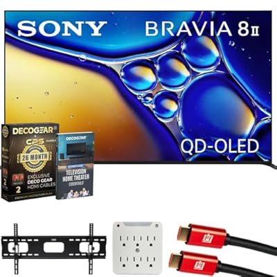 Sony K55XR80M2 BRAVIA 8 II 55" QD-OLED 4K HDR TV (2025) Bundle with CPS Exclusive 26 Month Protection, Wall Mount, 2X HDMI Cables, Surge Adapter & Deco Gear Complete Home Theater Beginner's Guidebook