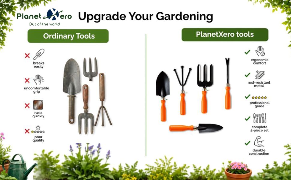 Image of Gardening Tools Kit (Set of 5), 2 Trowels, Hand Fork, Weeder, Cultivator,| Manual Tools Kit for Home Garden, Indoor and Outdoor Gardening (GTK)