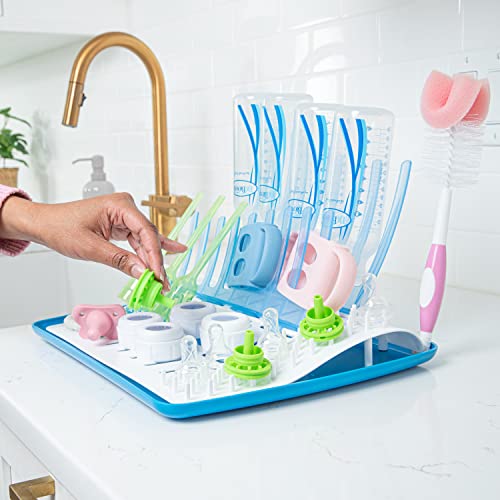 Image of Dr. Brown's Baby Bottle Cleaning Brush with Sponge and Scrubber - Blue - 3pk and Universal Baby Bottle and Accessory Drying Rack