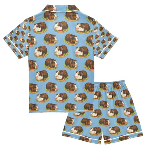senya Guinea Pig Brown Satin Summer Pajama Sets Silk Short Sleeve Button Down Sleepwear2
