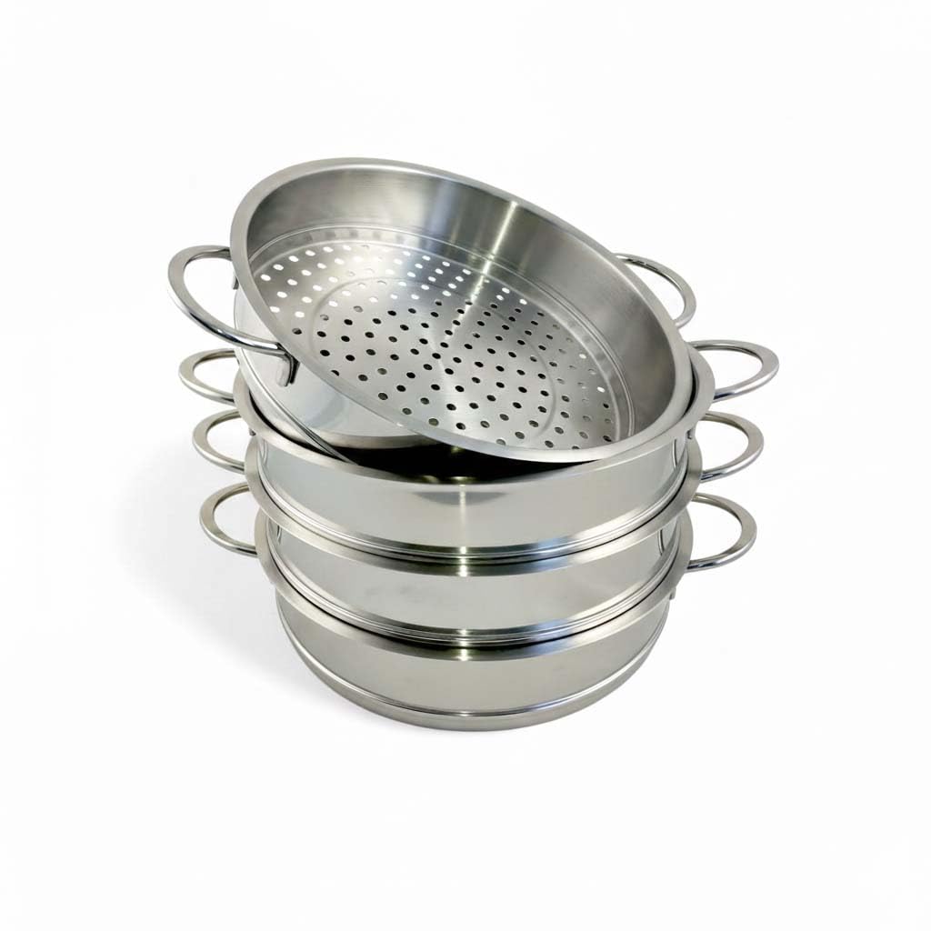 28cm BIO Dampfkocher, Dampfkochtopf, Mantowarka, Gardampfkochtopf Set aus Edelstahl mit Glasdeckel, Biodampfkocher, Mantykocher/Induktion/Мантоварка - Мантышница