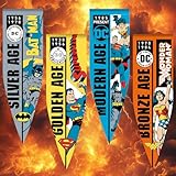Super Hero Banner Flag Set, 18'' x 57.5'' Hanging Flags Background Decoration, Set of 4 Includes Wonder Woman, Superman, Batman, Jutice League Flags, Pennant Flag Room Party Wall Decor (HERO SET)