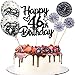 Anlgdi Tortendeko 46. Geburtstag Mann Frau, Kuchen Topper Happy 46th Birthday Schwarz, Glitzer Cake Topper 46. Geburtstag Ballons Konfetti Papierfächer für Geburtstagstorte Deko 46 Jahre Frauen Männer