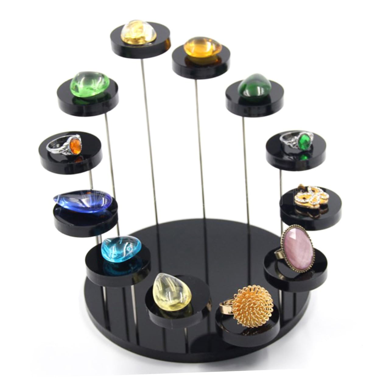 TOVINANNA Acrylic Ring Holder Jewelry Display Stand with Bases Stylish Organizer for Home Showcase and Shops Black Rotating Rack for Rings and Brooches