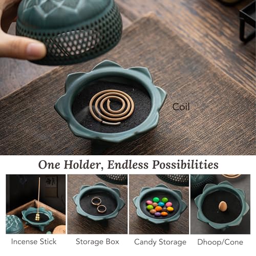 Image of Ekhasa Ceramic Dhoop Dani Loban Burner Holder Stand for Home | Dhup Kapoor Dani for Puja | Sambrani Dhoop Holder | Dhuni Burner Samrani Dhoop Batti Stand for Pooja | Dhup Stand Incense Oud Burner