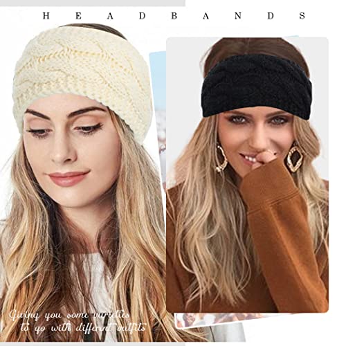 Fashey Winter Headband Cold Weather Headband Ear Warmer Headband Fuzzy Fleece Lined Headwraps Cable Knit Thick Hair Band Warm Crochet Strechy Winter Head Bands Women's Wide Ear Warmer Cold Weather Warm Ear Muffs For Women And Girls Pack Of 2 (Type 1) #TOP4