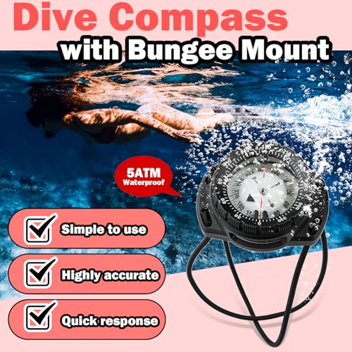 Brújula de Pulsera Impermeable para Buceo con Montura Tipo Bungee miniatura 2