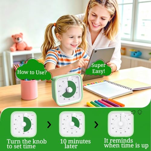 Visual Timer for Kids and Adult, 60-min Countdown Timer, LightGreen - Image 3