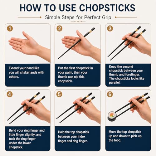 Image of 3-Pairs Reusable Chopsticks Set - Stainless Steel, Wooden & Fiber with Gold Accent - Lightweight, Square Grip Chop Sticks for Sushi, Noodles & Hotpot (Korean & Chinese Style)
