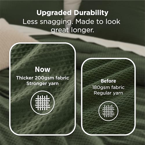 Image of Bedsure Waffle Comforter Set Queen, Soft and Breathable Dark Green Bedding Comforter Set, 3 Pieces, 1 Waffle Weave Comforter (90 inchx90 inch) and 2 Pillowcases (20 inchx26 inch)