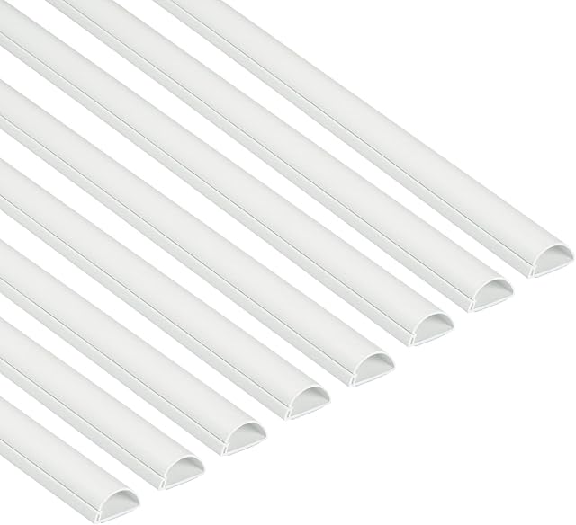 D-Line Cable Trunking White, 8-Meter Pack, One-Piece Half Round Wire Covers, Paintable Self-Adhesive Cable Hider, TV Wire Hider, Cable Management - 8X 30mm (W) x 15mm (H) x 1-Meter Length (8-Meter)