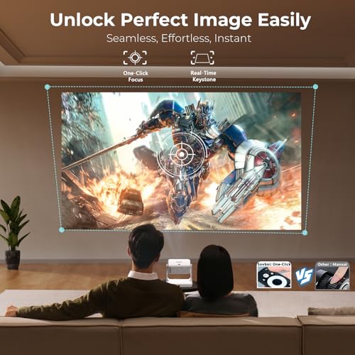 Image of [Google TV /2000 ANSI /Voice Control /Built-in Apps] Outdoor Projector-4K with WiFi and Bluetooth: Portable-Movie-Smart-Projector, Sovboi 1080P 180 Stand Home-Ceiling-Proyector Compatible with Netflix