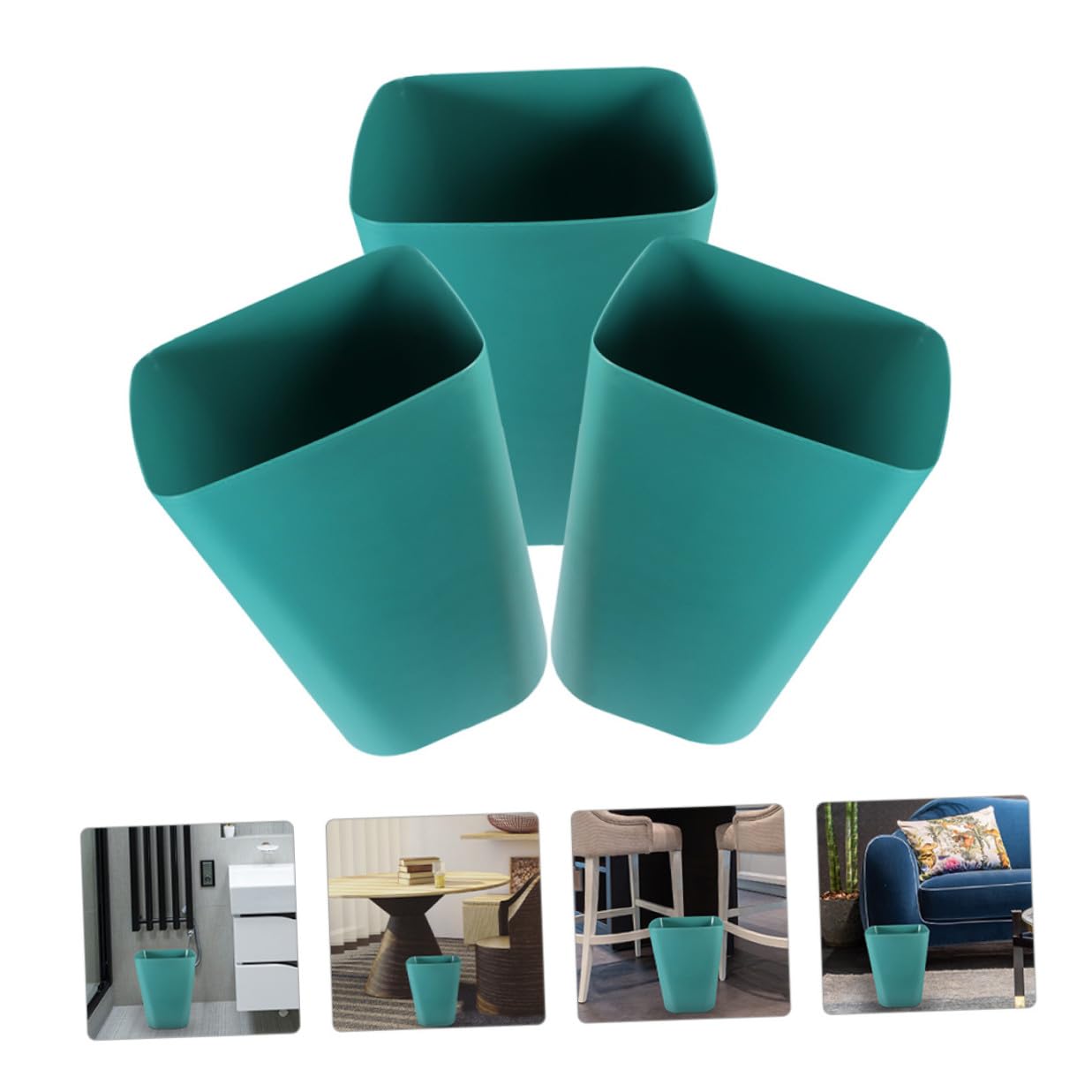 ARTIBETTER 3pcs Outdoor Trash Can Small Square Open Top Garbage Bin Blue Convenient Wastebasket for Office Bathroom Storage and Organization