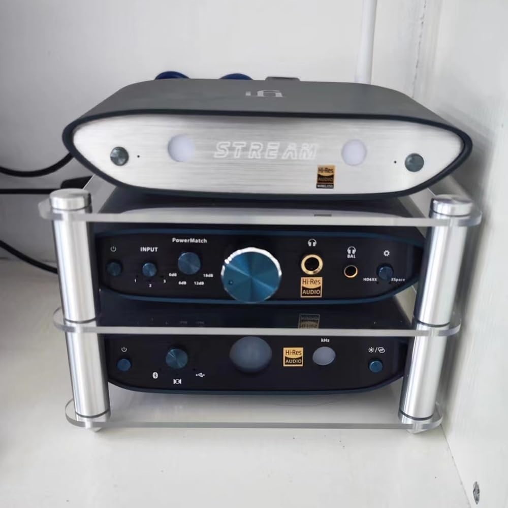 Akrylowy mini stojak HiFi stojak audio z 2 warstwami na nośniki AV, przezroczysta półka biurkowa na urządzenia strumieniowe, odtwarzacze CD i konsole do gier