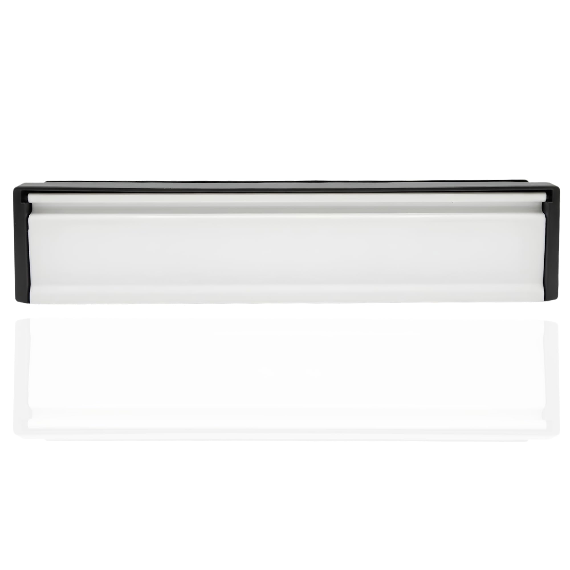 Firemongery Framemaster 12" Letter Box for Front Door, Aluminium FD30 Fire Rated Letterplate Replacement for 44mm Timber Doors, Dual Flap Letter Box Flap with Intumescent Lining, White