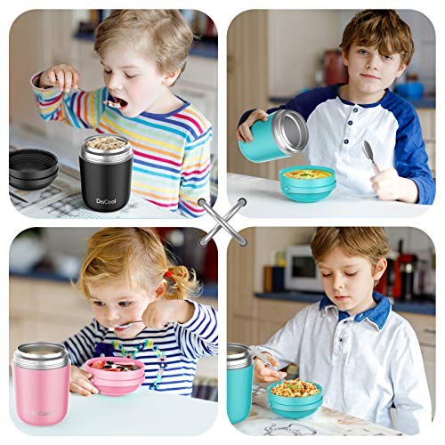 Dacool Kids Thermos With Handle For Hot Cold Food Insulated Food Jar Food Thermos For Lunch Hot Soup Leakproof Stainless Steel With Spoon Keep Food Warm Thermal Container For School Camping Dark-Black #TOP2