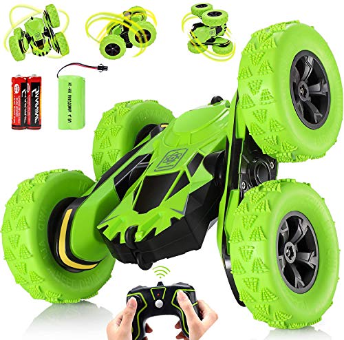 Eholder RC Toy Remote Control Car for Boys 6 7 8 9 10 11 12 Year Old Birthday Gifts 2.4Ghz 4WD 360 Rotating Off Road Vehicles Double Sided USB Rechargeable Green RC Stunt Car for Kids
