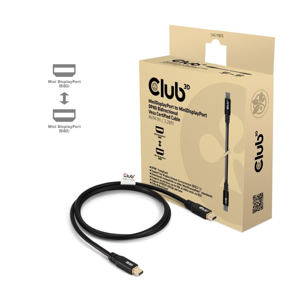 Club 3D MINIDISPLAYPORT to MINIDISPLAYPORT DP80BIDIRECTIONAL VESA Certified Cable 1M/3.28 FT - Kabel
