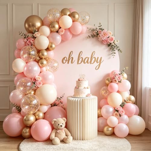 Image of Blocesa Pearl Pink and Gold Balloons Arch Kit Double Stuffed,Party Decor.