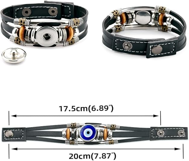 Evil Eye Leather Bracelet 2PCS, Three-Row Beads Charms Bracelet, Multi-Layer Wristband Wrap Protection Jewelry2