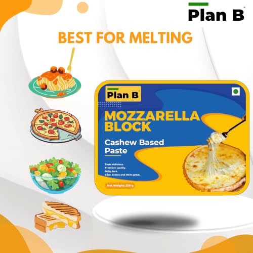 Image of Plan B Plant-Based Mozzarella Cheese Block 250g | Dairy-Free & Lactose-Free | Smooth & Melty Cheese Alternative Made with Cashews | Perfect for Pizza, Pasta & Baking