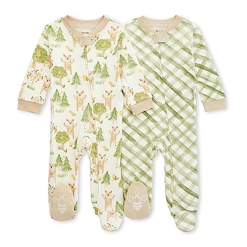 Image of Burt's Bees Baby Boys Sleep and Play PJs, 100% Organic Cotton One-Piece Zip Front Romper Jumpsuit Pajamas