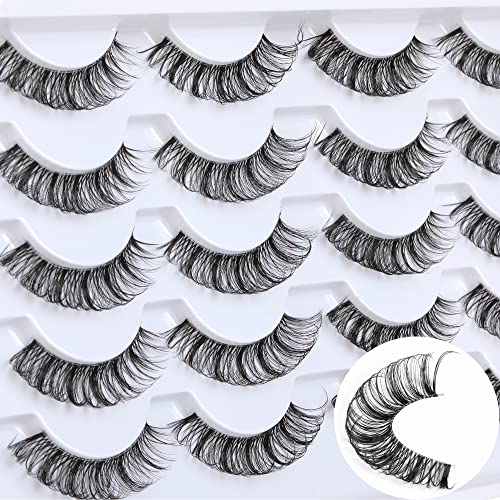 Clear Band Eyelashes Russian D Curly Strip Lashes Natural Look Cat Eye Lashes Volume False Eyelashes Wispy 10 Pairs Fluffy Fake Eyelashes Pack by Zenotti