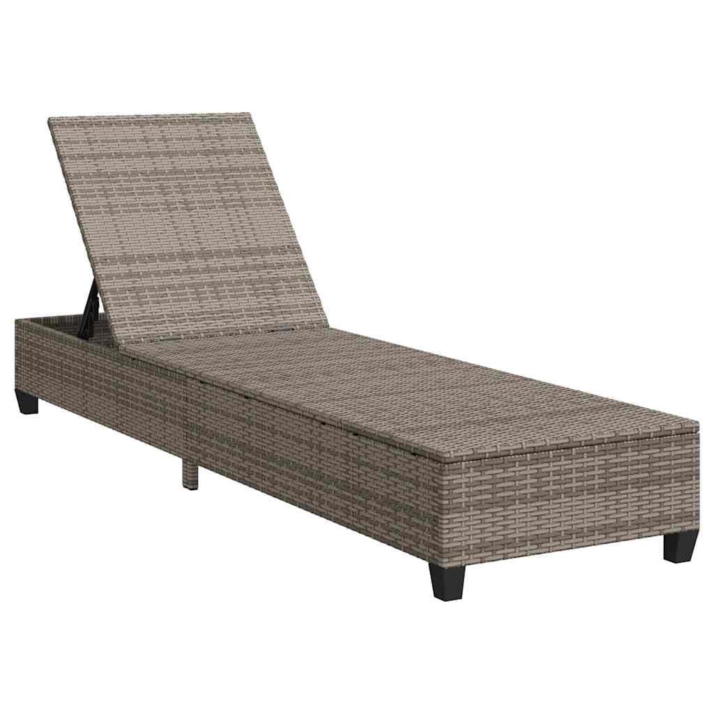 Leżak do opalania z poduszkami, szary, 55 x 200 x 25,5 cm, polirattan, regulowane oparcie, fotel ogrodowy na taras, balkon, leżak relaksacyjny z poduszkami do wellness i odpoczynku